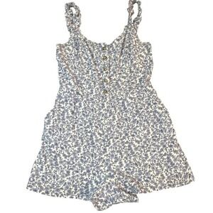 Hollister Y2K Cottagecore Micro Floral Romper Button Front Medium Blue White